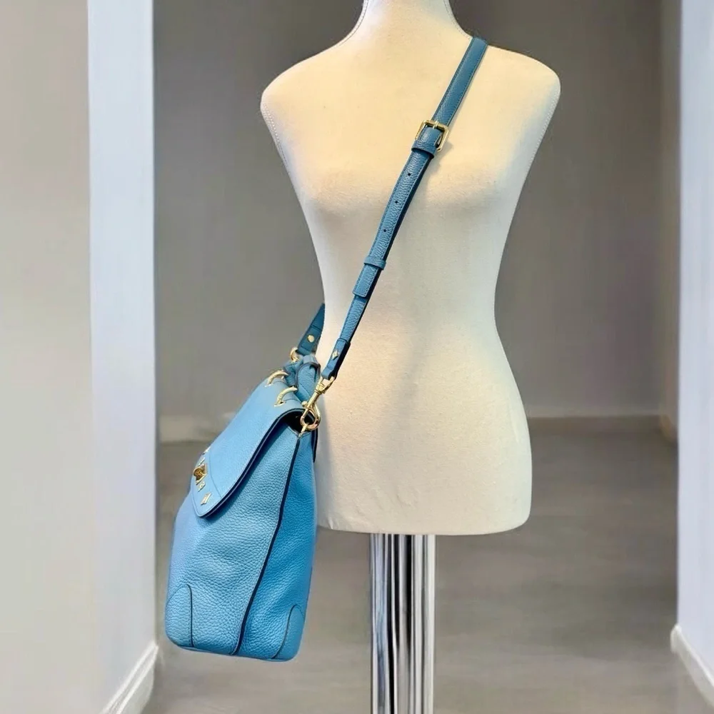MCM Light Blue Leather First Lady Top Handle Satchel Crossbody Bag